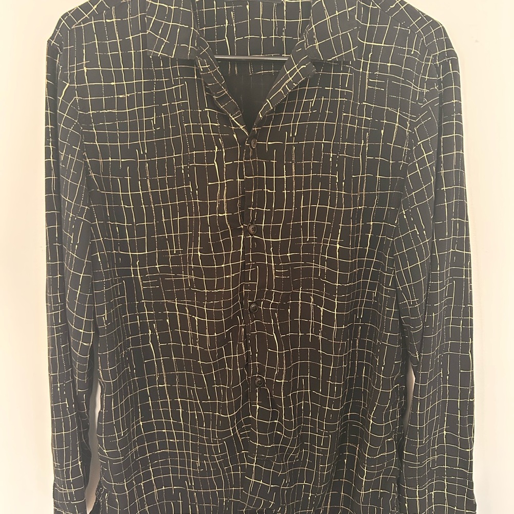 AllSaints Black Shirt with Cream Abstract Grid